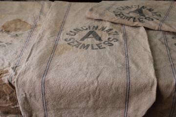 vintage cotton grain sacks, Cincinnati seamless feed bags rustic primitive antique fabric