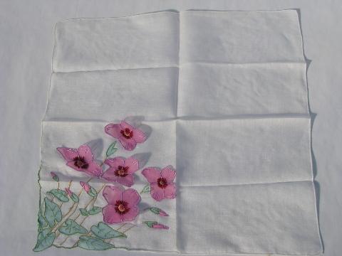 photo of vintage cotton hankie, sheer organza flowers #1