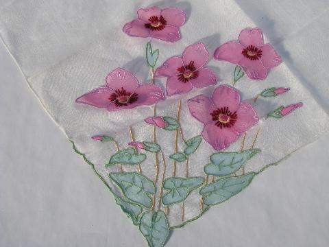 photo of vintage cotton hankie, sheer organza flowers #2