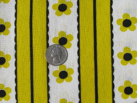 photo of vintage cotton huck towel fabric, stripes of black-eyed susans! #1