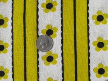 catalog photo of vintage cotton huck towel fabric, stripes of black-eyed susans!