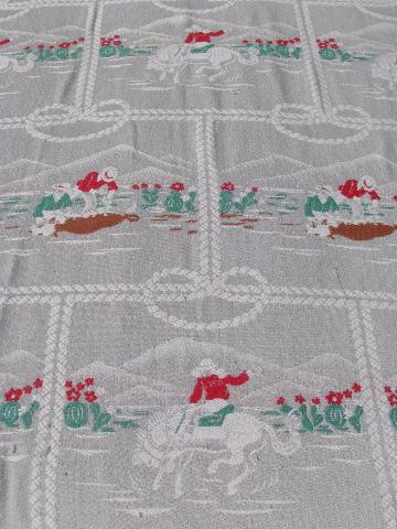 photo of vintage cotton jacquard bedspread, southwest cowboys, horses and cows #2