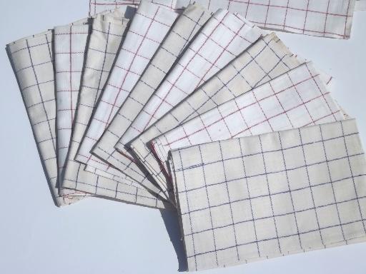 photo of vintage cotton kitchen towels, blue checked & red checked toweling fabric #2