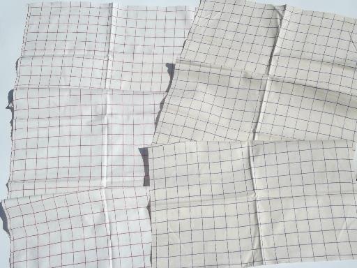 photo of vintage cotton kitchen towels, blue checked & red checked toweling fabric #3