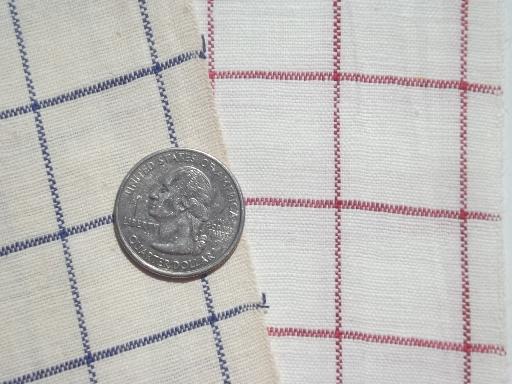 photo of vintage cotton kitchen towels, blue checked & red checked toweling fabric #4