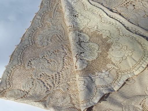 photo of vintage cotton lace banquet cloth, old Quaker lace tablecloth in antique ecru #6