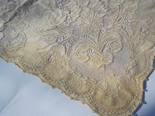 photo of vintage cotton lace banquet cloth, old Quaker lace tablecloth in antique ecru #8