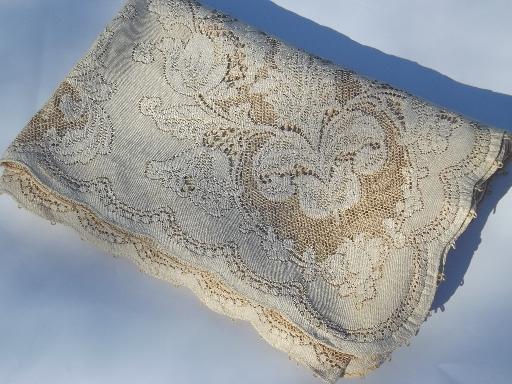 photo of vintage cotton lace banquet cloth, old Quaker lace tablecloth in antique ecru #9