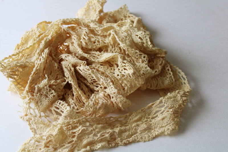 photo of vintage cotton lace edging 4 inch wide cluny style sewing trim, deep ivory color  #4