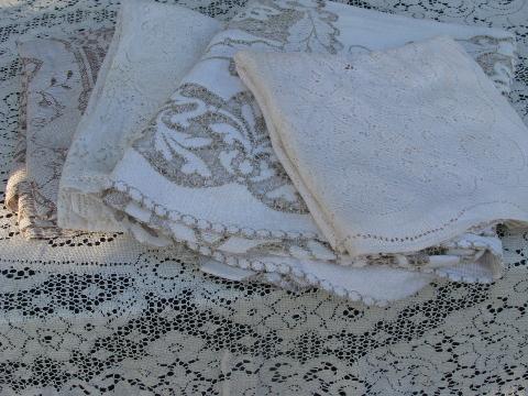 photo of vintage cotton lace fabric, tablecloths / curtains lot, antique ivory & ecru, very gothic! #1