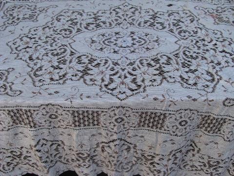 photo of vintage cotton lace fabric, tablecloths / curtains lot, antique ivory & ecru, very gothic! #2