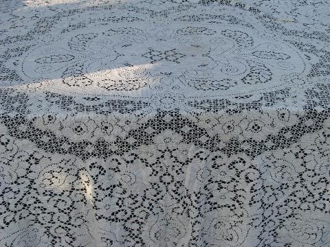 photo of vintage cotton lace fabric, tablecloths / curtains lot, antique ivory & ecru, very gothic! #4