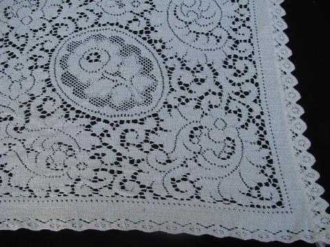 photo of vintage cotton lace fabric, tablecloths / curtains lot, antique ivory & ecru, very gothic! #5