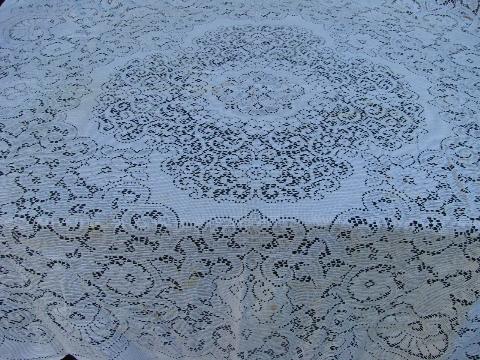 photo of vintage cotton lace fabric, tablecloths / curtains lot, antique ivory & ecru, very gothic! #6