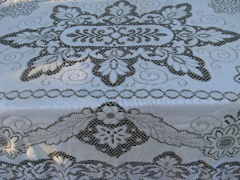 photo of vintage cotton lace fabric, tablecloths / curtains lot, antique ivory & ecru, very gothic! #8