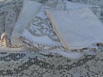 catalog photo of vintage cotton lace fabric, tablecloths / curtains lot, antique ivory & ecru, very gothic!