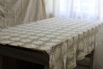 catalog photo of vintage cotton lace tablecloth, handmade crochet lace granny chic bohemian style