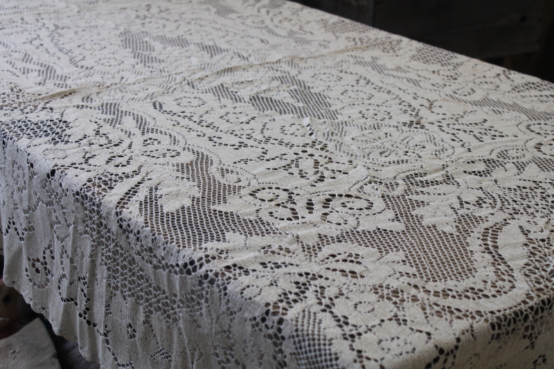 photo of vintage cotton lace tablecloth in deep ivory or ecru color, Victorian style romantic decor #1