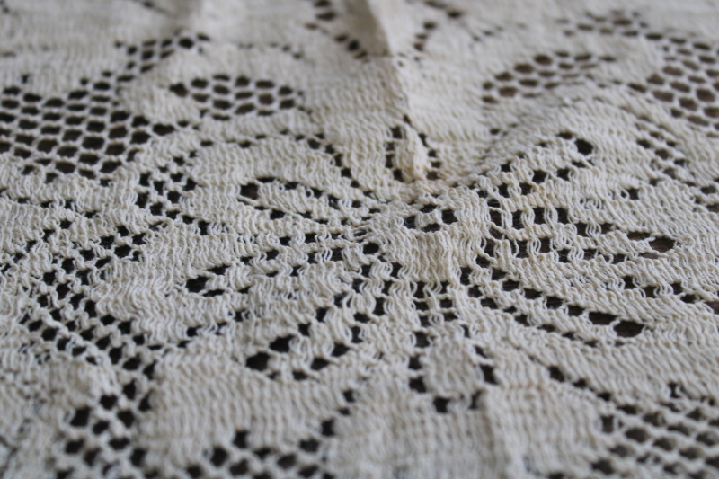 photo of vintage cotton lace tablecloth in deep ivory or ecru color, Victorian style romantic decor #3