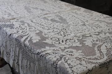 catalog photo of vintage cotton lace tablecloth in deep ivory or ecru color, Victorian style romantic decor
