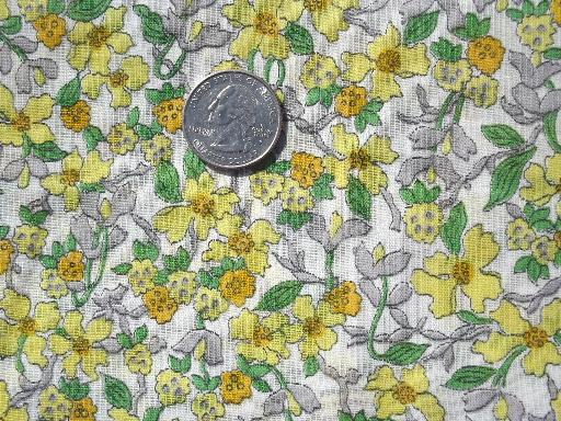 photo of vintage cotton lawn fabric, 1930s 40s floral print in grey and yellow #1