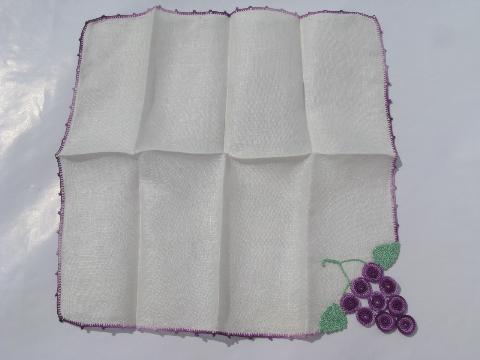 photo of vintage cotton & linen hankies w/ crocheted lace butterflies & canary #3