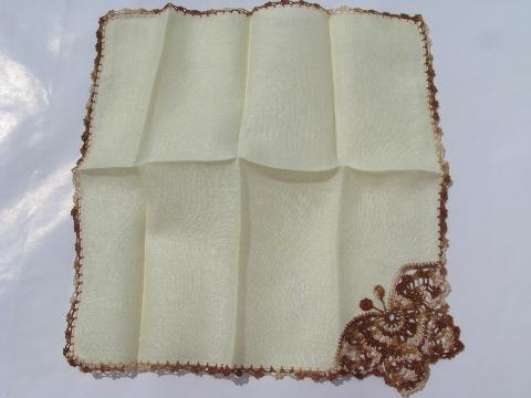 photo of vintage cotton & linen hankies w/ crocheted lace butterflies & canary #5