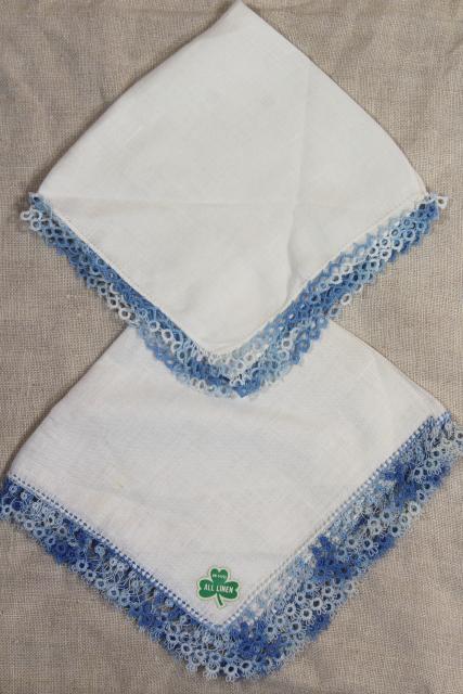 photo of vintage cotton linen hankies, handkerchiefs w/ handmade lace tatting, tatted edging #8