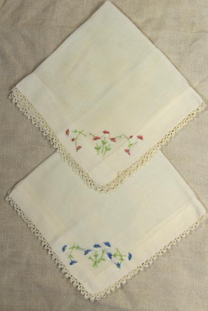 photo of vintage cotton linen hankies, handkerchiefs w/ handmade lace tatting, tatted edging #9