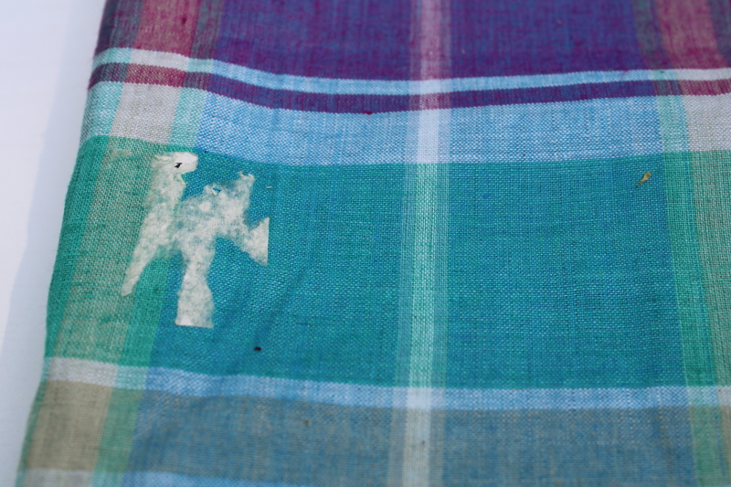 photo of vintage cotton madras fabric, soft light tropical weight shirting teal, plum, aqua plaid  #2