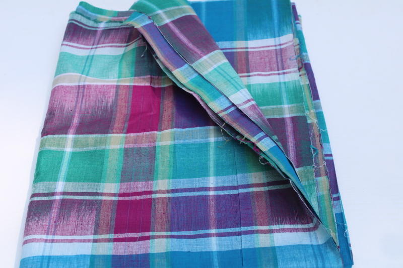 photo of vintage cotton madras fabric, soft light tropical weight shirting teal, plum, aqua plaid  #3