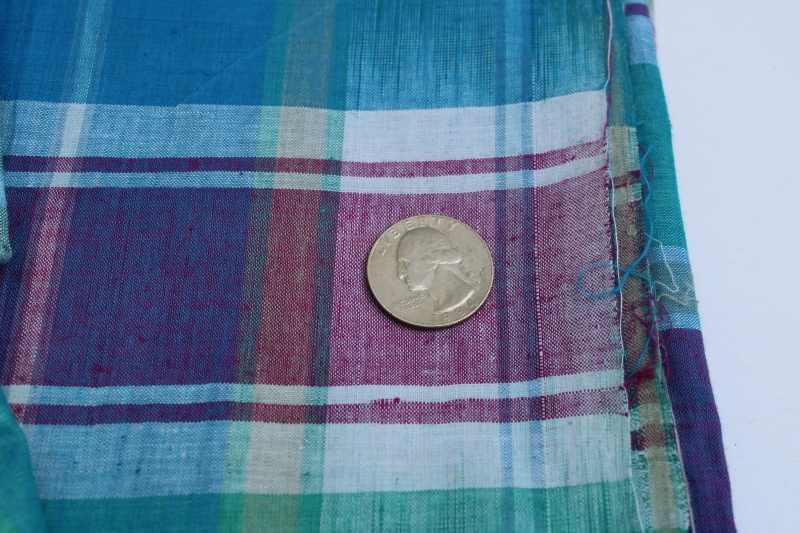 photo of vintage cotton madras fabric, soft light tropical weight shirting teal, plum, aqua plaid  #4