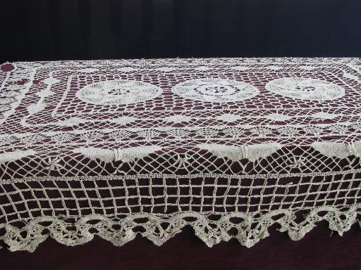 photo of vintage cotton needle lace tablecloth, butterflies and lacy net border #1