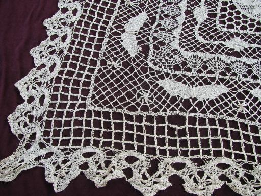 photo of vintage cotton needle lace tablecloth, butterflies and lacy net border #4