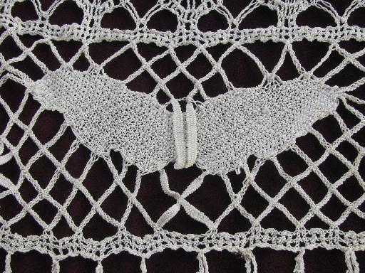 photo of vintage cotton needle lace tablecloth, butterflies and lacy net border #5