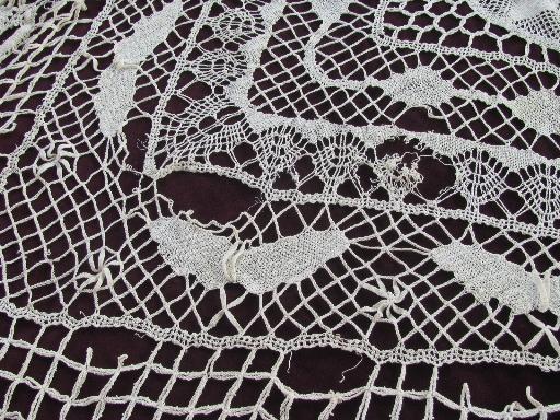 photo of vintage cotton needle lace tablecloth, butterflies and lacy net border #6