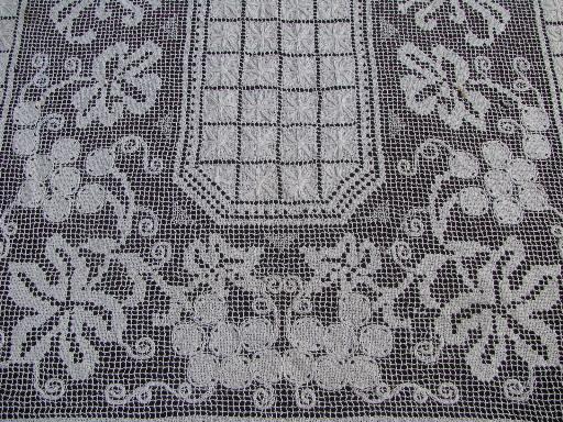 photo of vintage cotton needle lace tablecloth, grapes and grape leaves on net #4