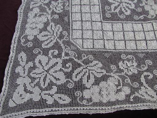 photo of vintage cotton needle lace tablecloth, grapes and grape leaves on net #6