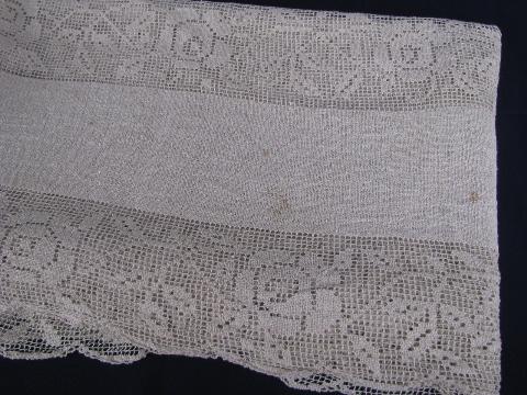 photo of vintage cotton needle lace tablecloths, old roses and wide border on net #2