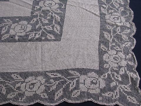 photo of vintage cotton needle lace tablecloths, old roses and wide border on net #10