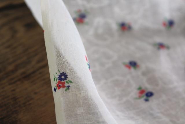 photo of vintage cotton organdy fabric, tiny print sprig flowers on white & cream #5