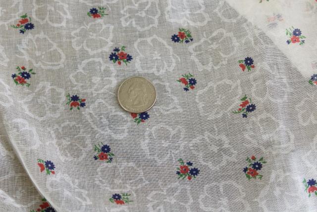 photo of vintage cotton organdy fabric, tiny print sprig flowers on white & cream #6