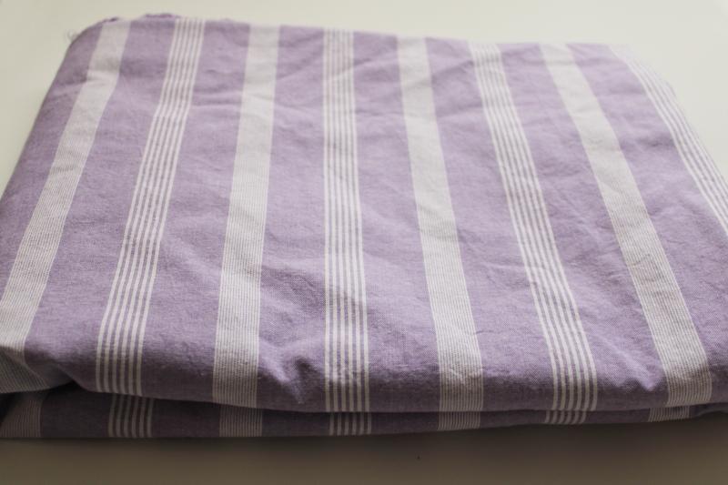 photo of vintage cotton oxford cloth shirting fabric, lavender w/ white, wide striped bands #1