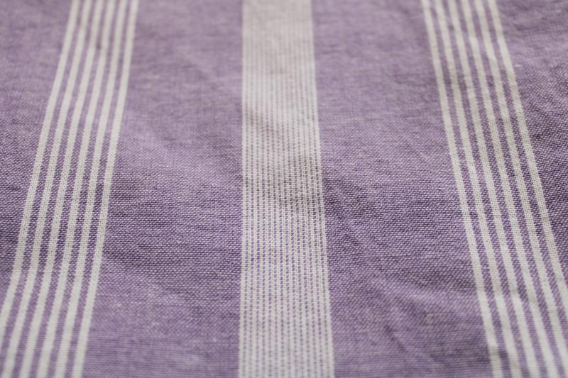 photo of vintage cotton oxford cloth shirting fabric, lavender w/ white, wide striped bands #2