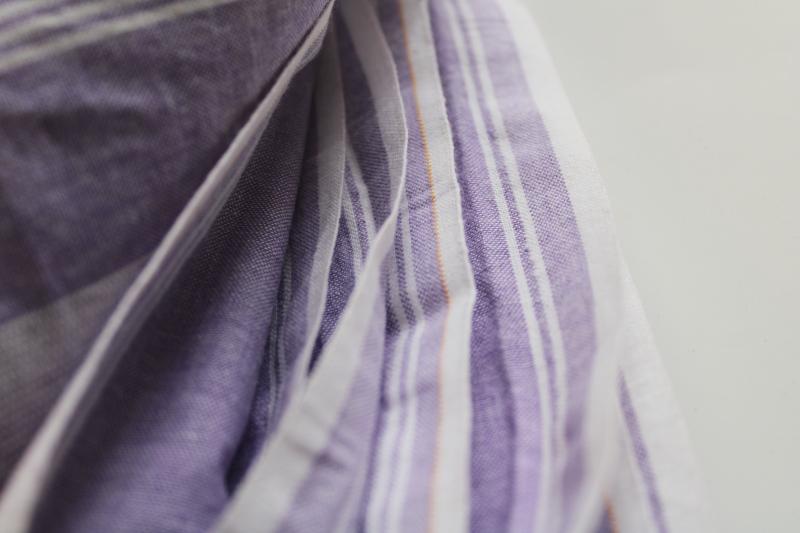 photo of vintage cotton oxford cloth shirting fabric, lavender w/ white, wide striped bands #3