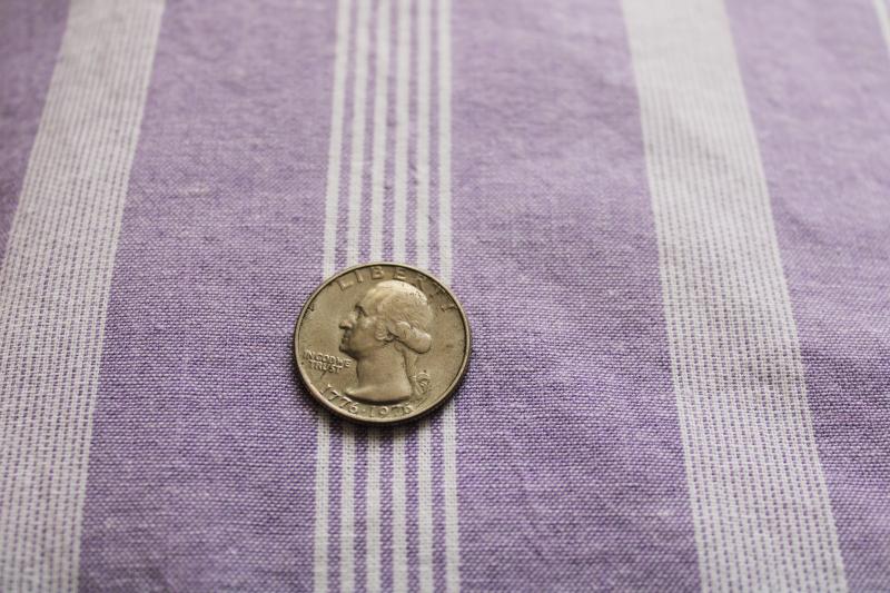 photo of vintage cotton oxford cloth shirting fabric, lavender w/ white, wide striped bands #4