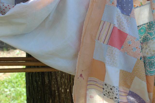 photo of vintage cotton patchwork large square sham or tiny quilt, romantic country shabby cottage chic #3