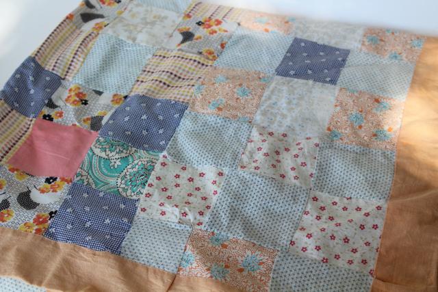 photo of vintage cotton patchwork large square sham or tiny quilt, romantic country shabby cottage chic #7