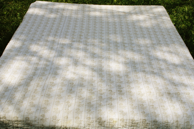 photo of vintage cotton patchwork quilt soft blue & yellow, stripes & prints Liz Claiborne Home  #2