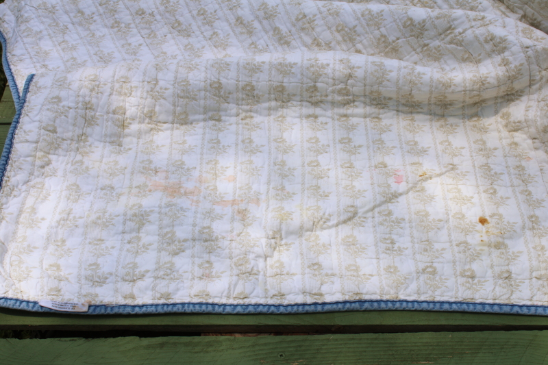 photo of vintage cotton patchwork quilt soft blue & yellow, stripes & prints Liz Claiborne Home  #4